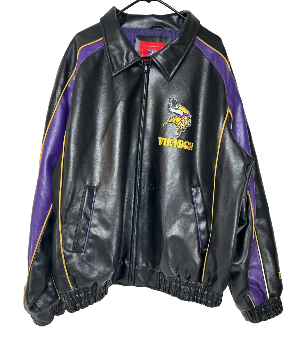 Vintage Minnesota Vikings Faux Leather Jacket Embroidered NFL Size XXL